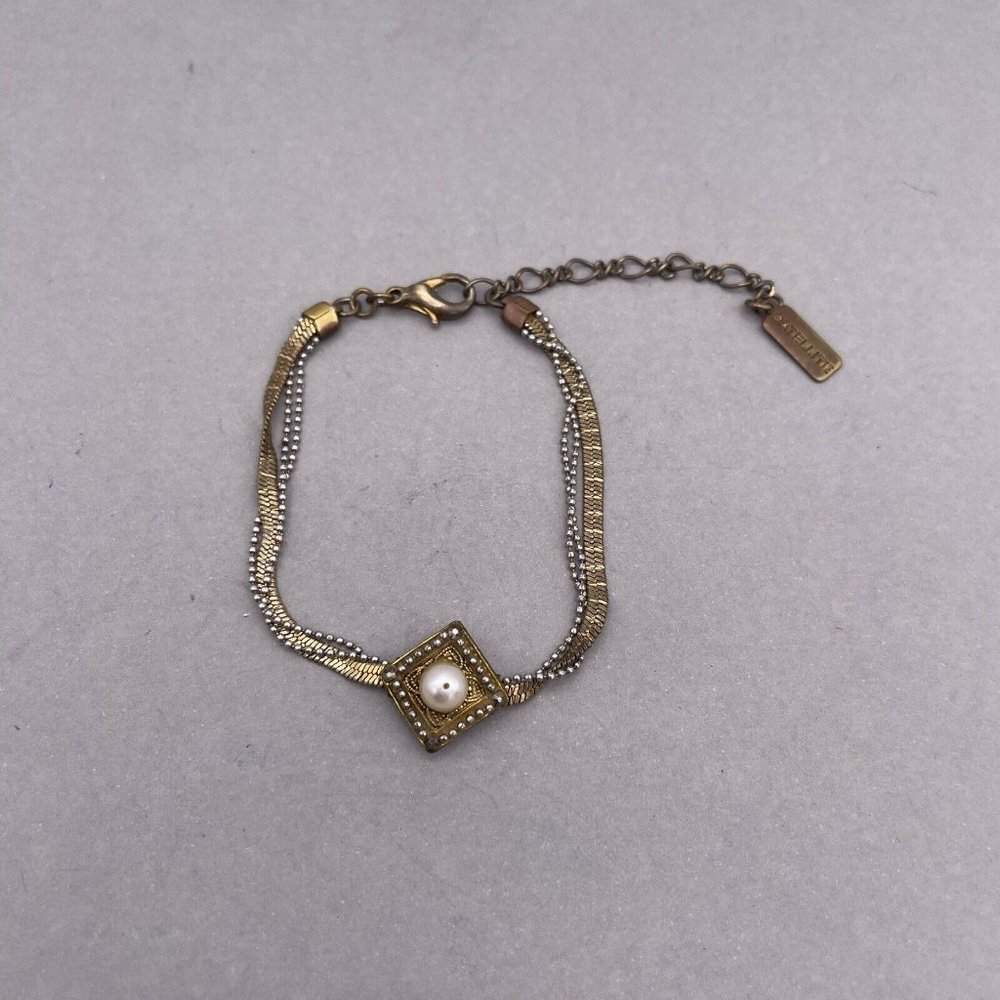 Satellite Paris Pearl Beaded Chain Bracelet Gold Tone 6 to 8.5 Inches - Picture 2 of 6